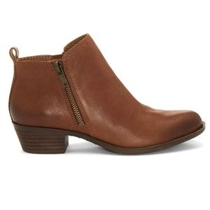 Lucky Brand Ankle Boots Leather Double Zip Block Heel Basel Bootie Toffee 7.5